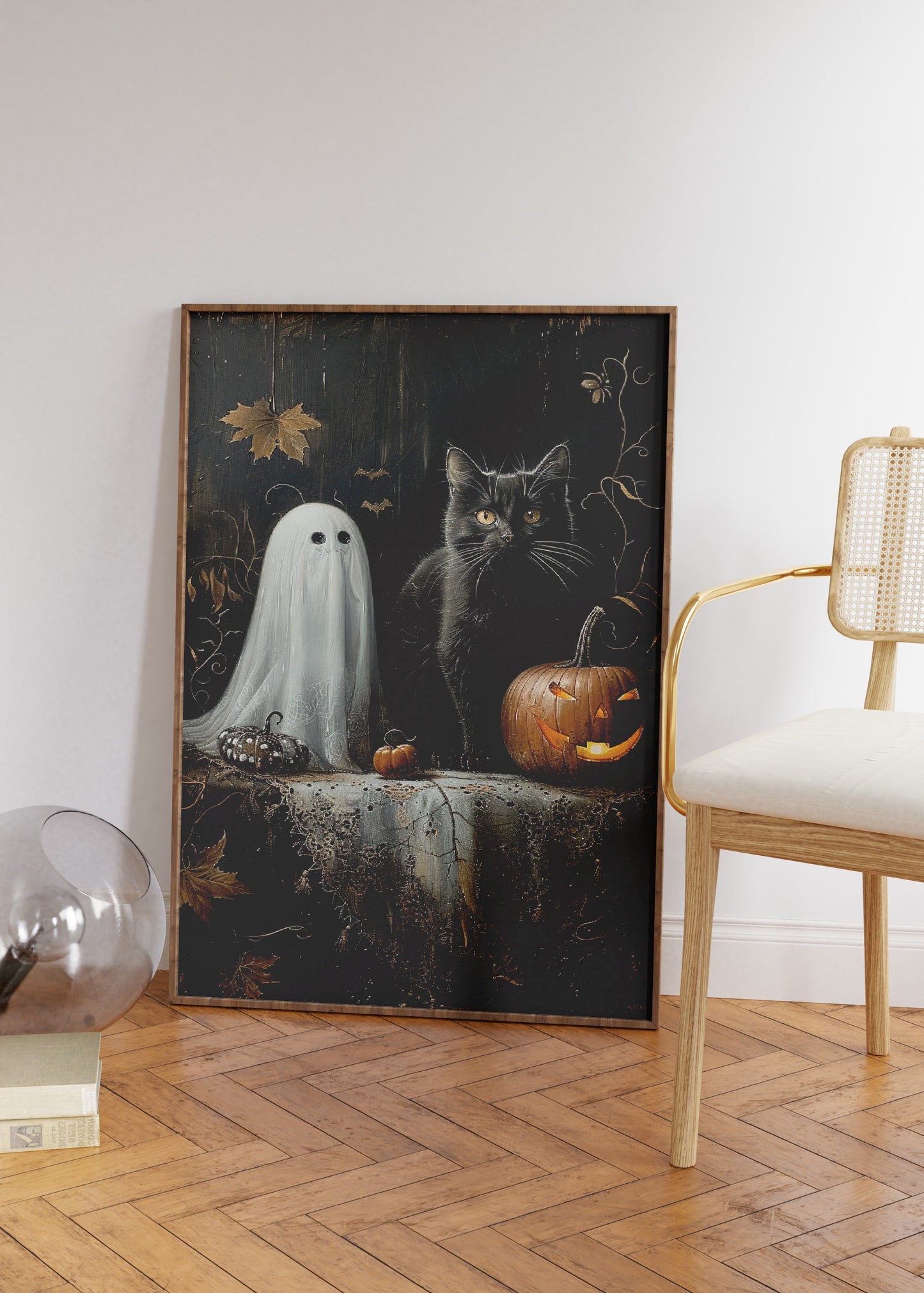 Halloween Ghost, Black Cat And Pumpkin Poster