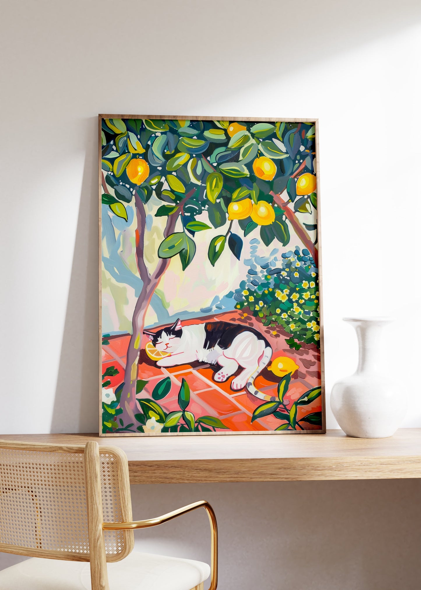 Cat Sleeping Under The Lemon Tree Poster