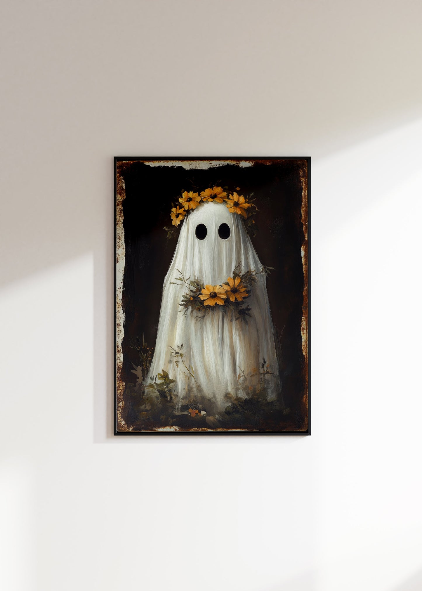 Ghost Wearing Yellow Flower Wreath