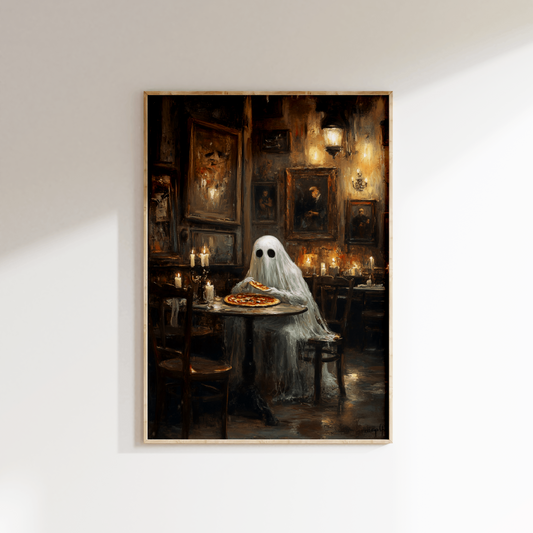 Ghost Eating Pizza Poster