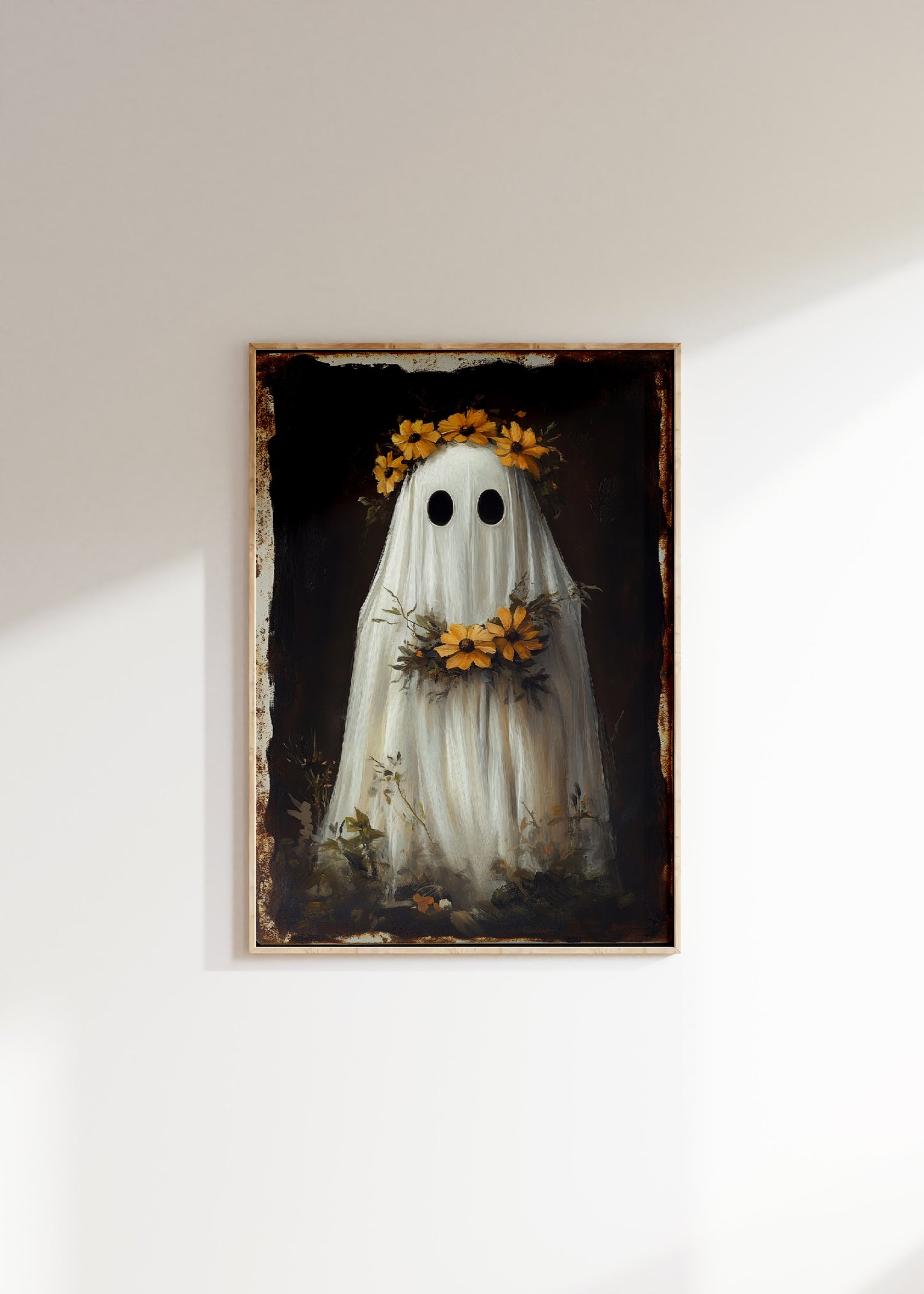 Ghost Wearing Yellow Flower Wreath