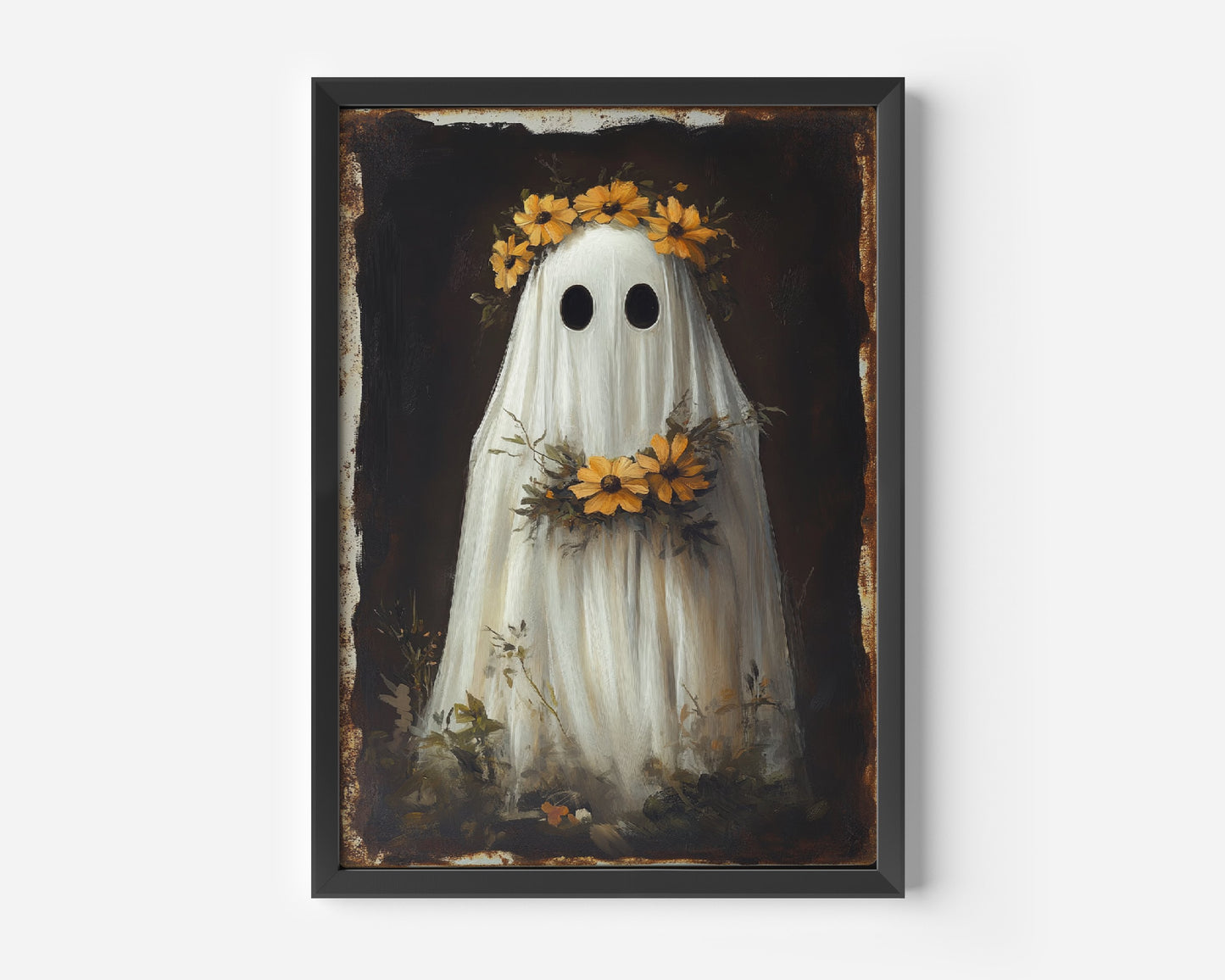 Ghost Wearing Yellow Flower Wreath