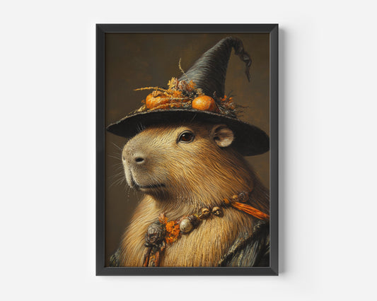 Capybara Wearing a Witch Hat Poster