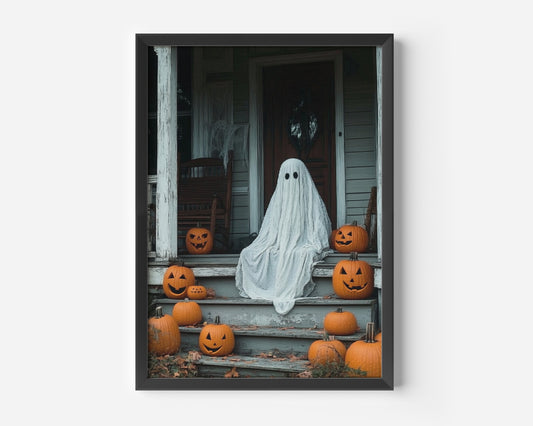 Ghost Sitting on the Front Porch Steps of an Old House