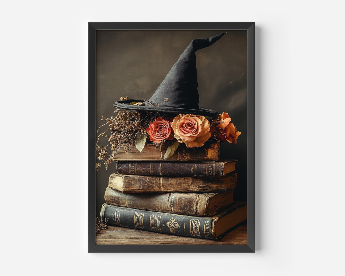 A Stack of Old Books And Witch Hat