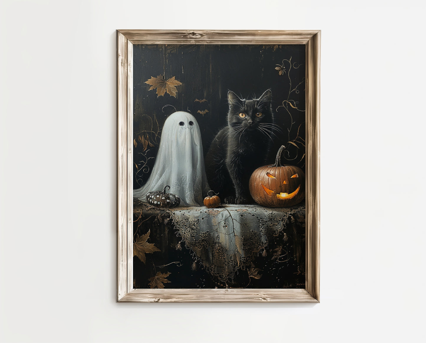 Halloween Ghost, Black Cat And Pumpkin Poster