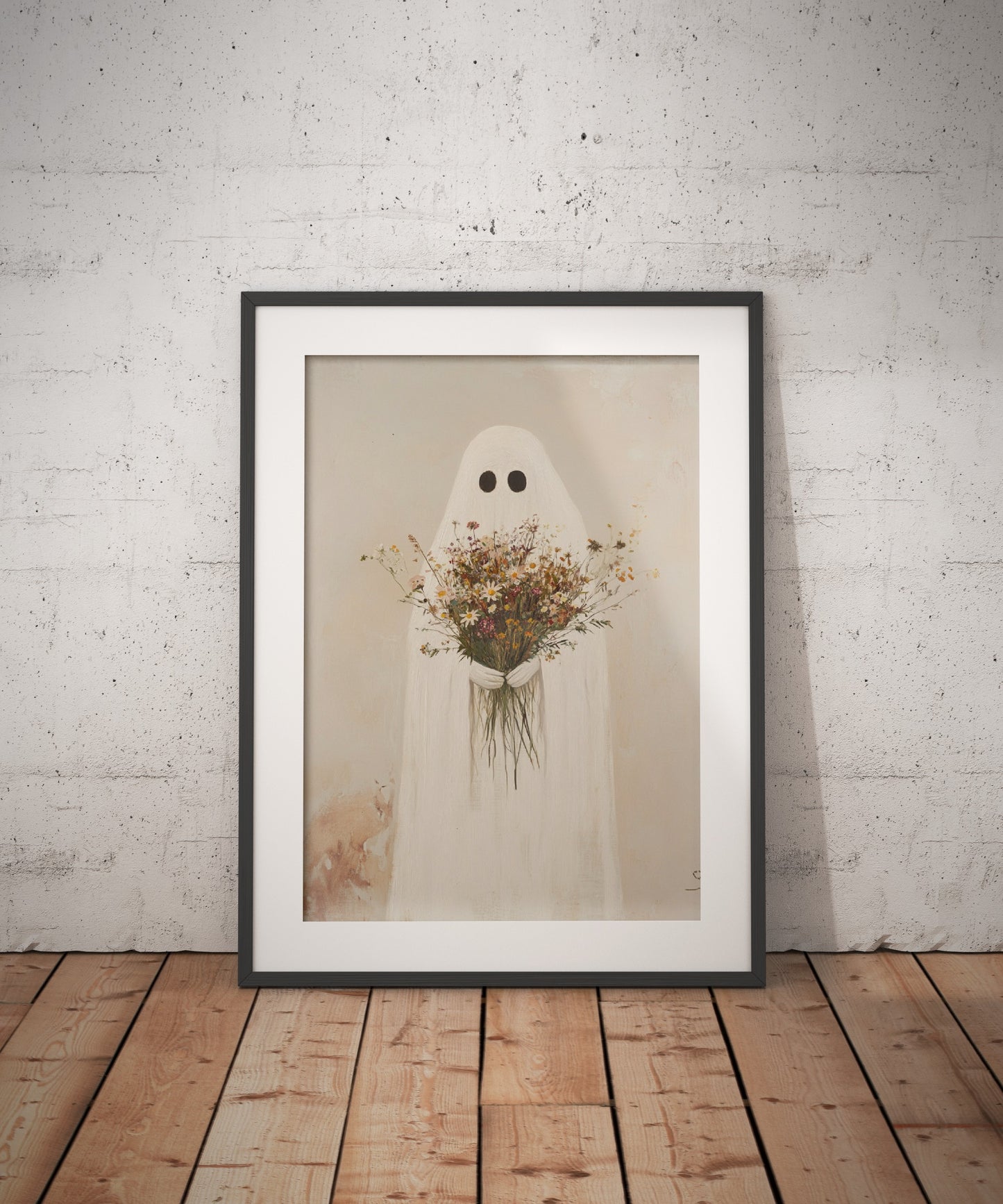 Ghost Holding a Wildflower Bouquet Poster