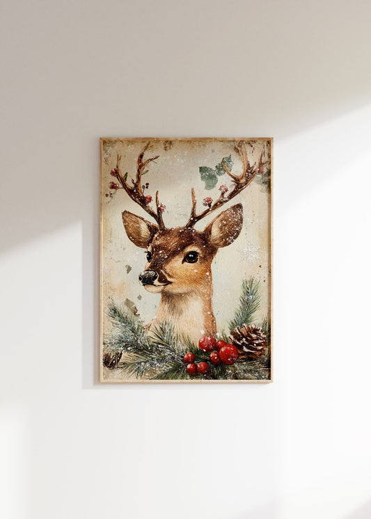 Vintage Christmas Deer Print