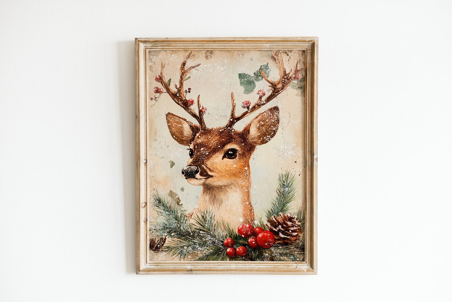 Vintage Christmas Deer Print