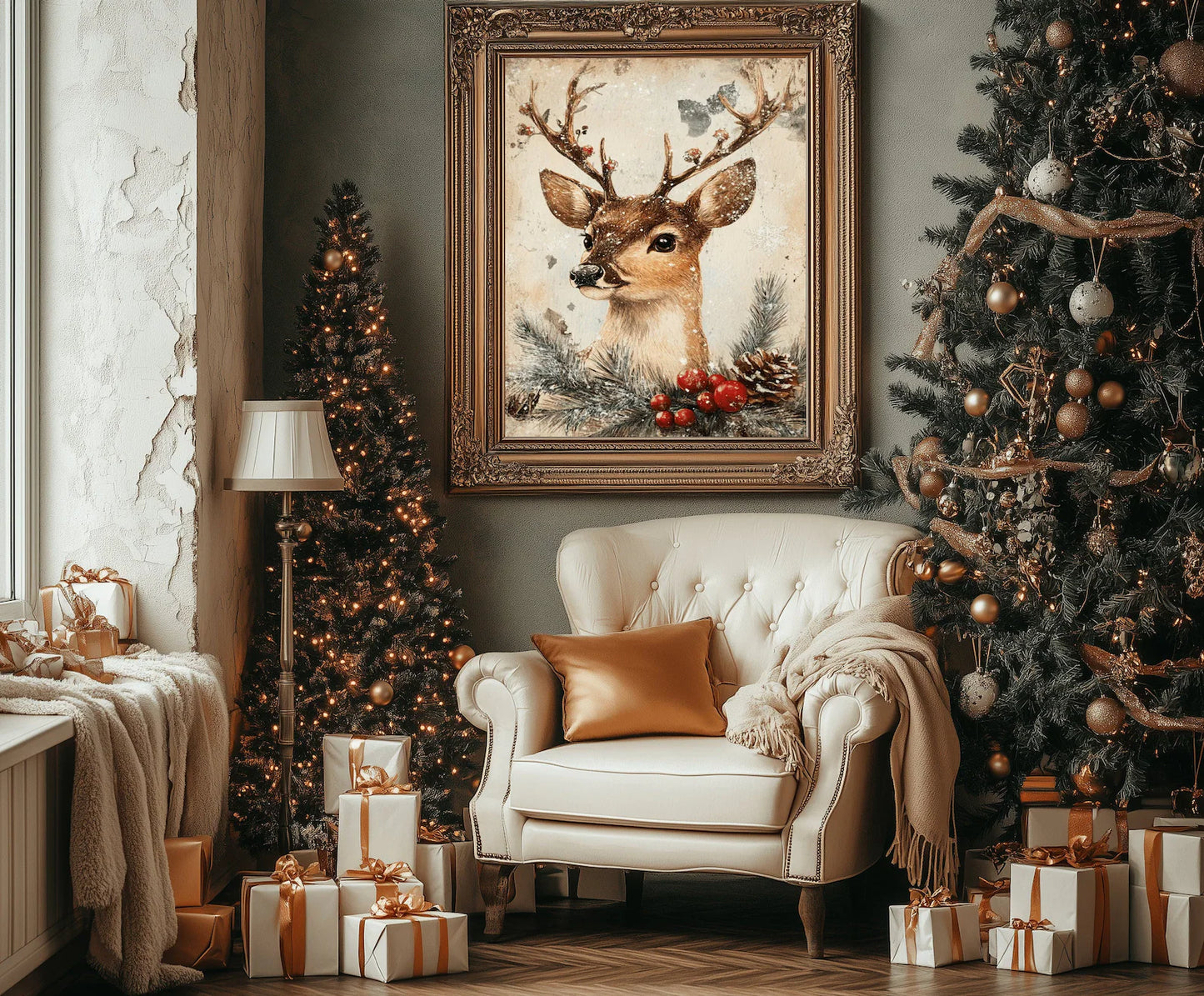 Vintage Christmas Deer Print