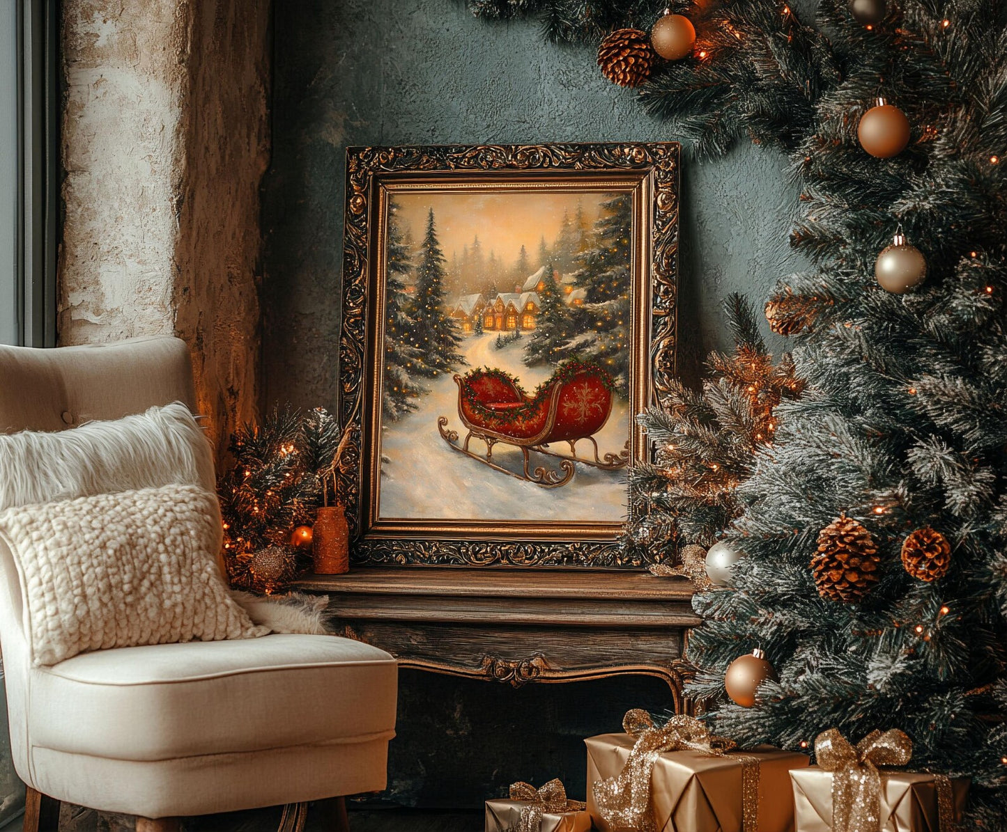 Vintage Father Christmas Sleigh Poster