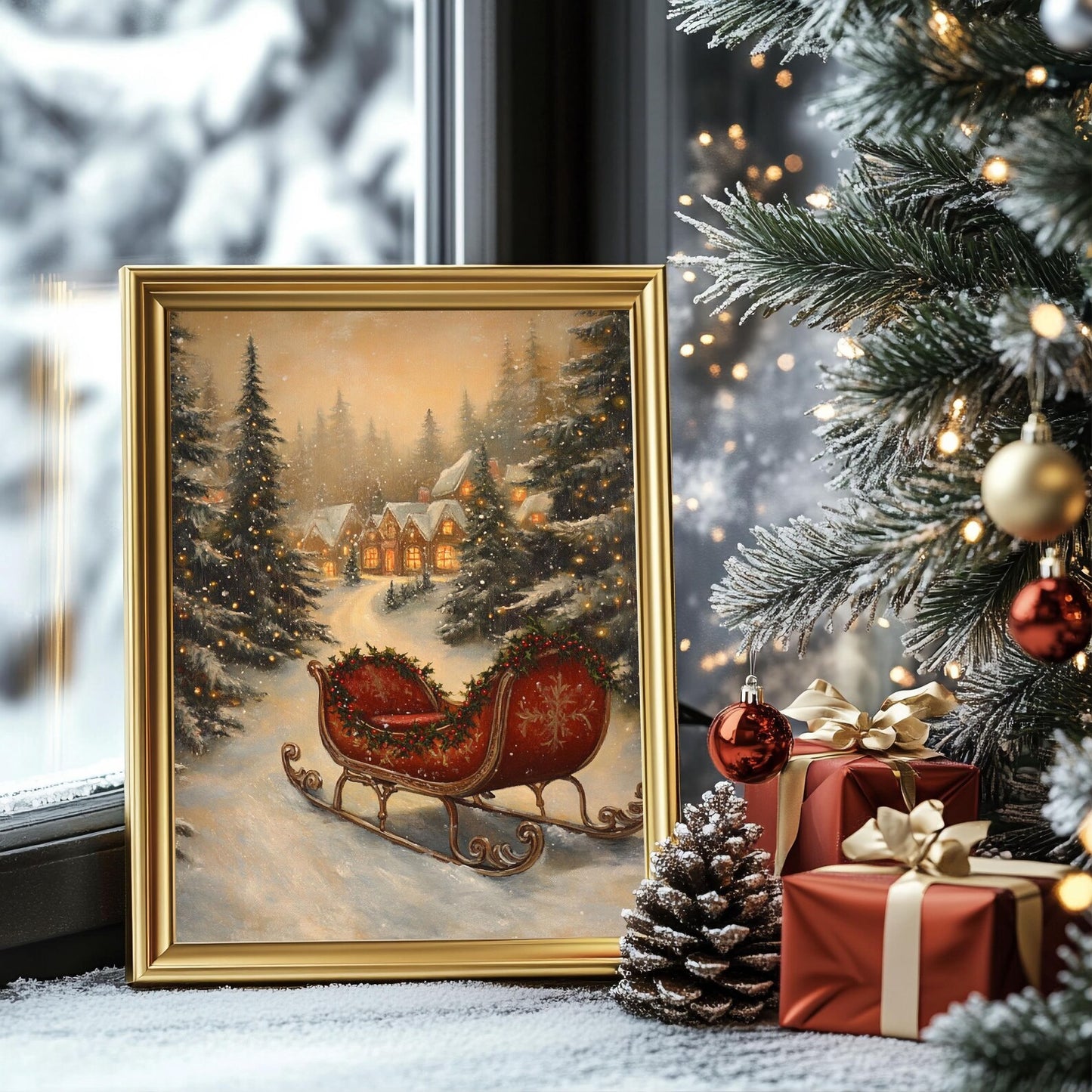 Vintage Father Christmas Sleigh Poster