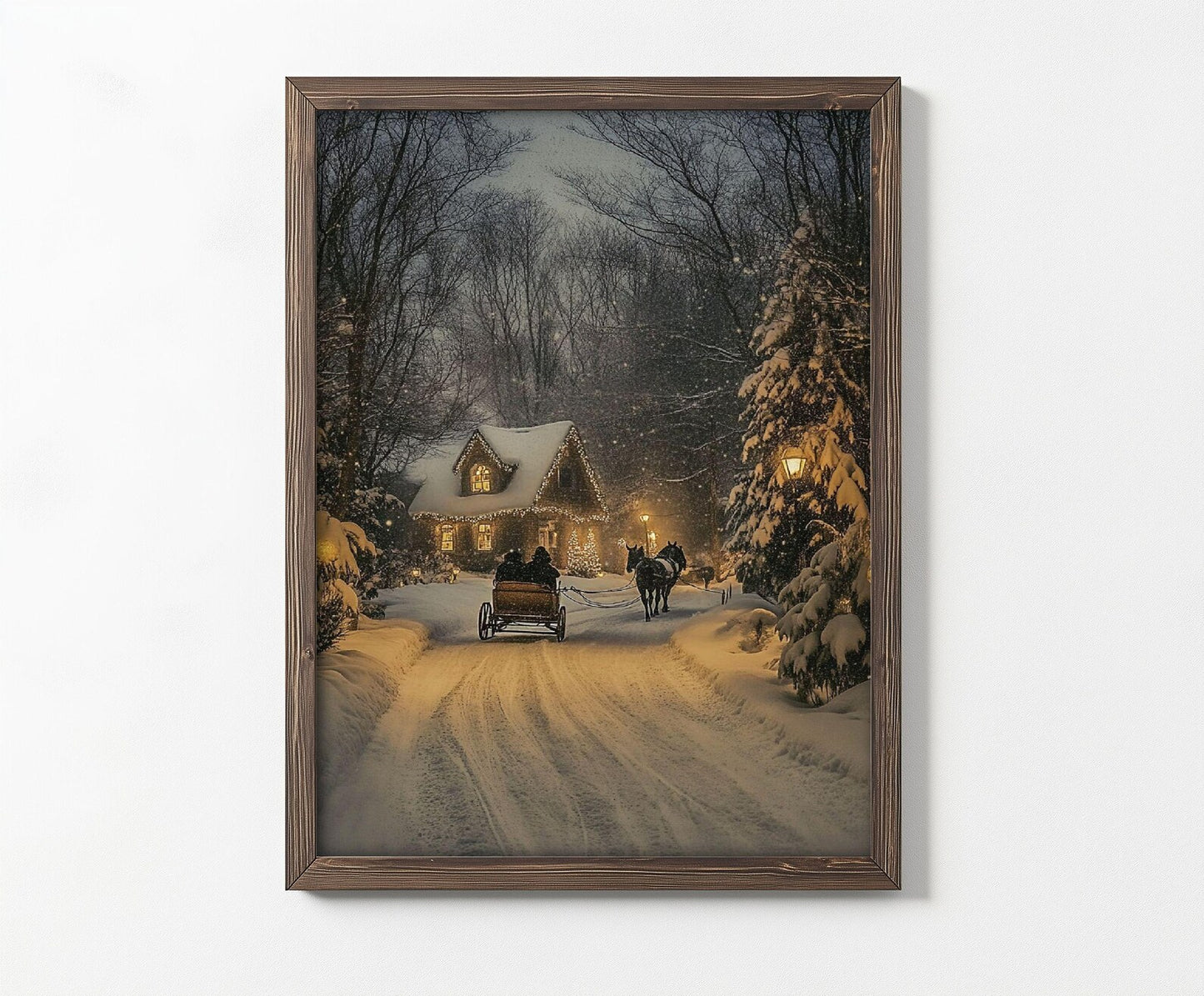 Vintage Snowy Village Print