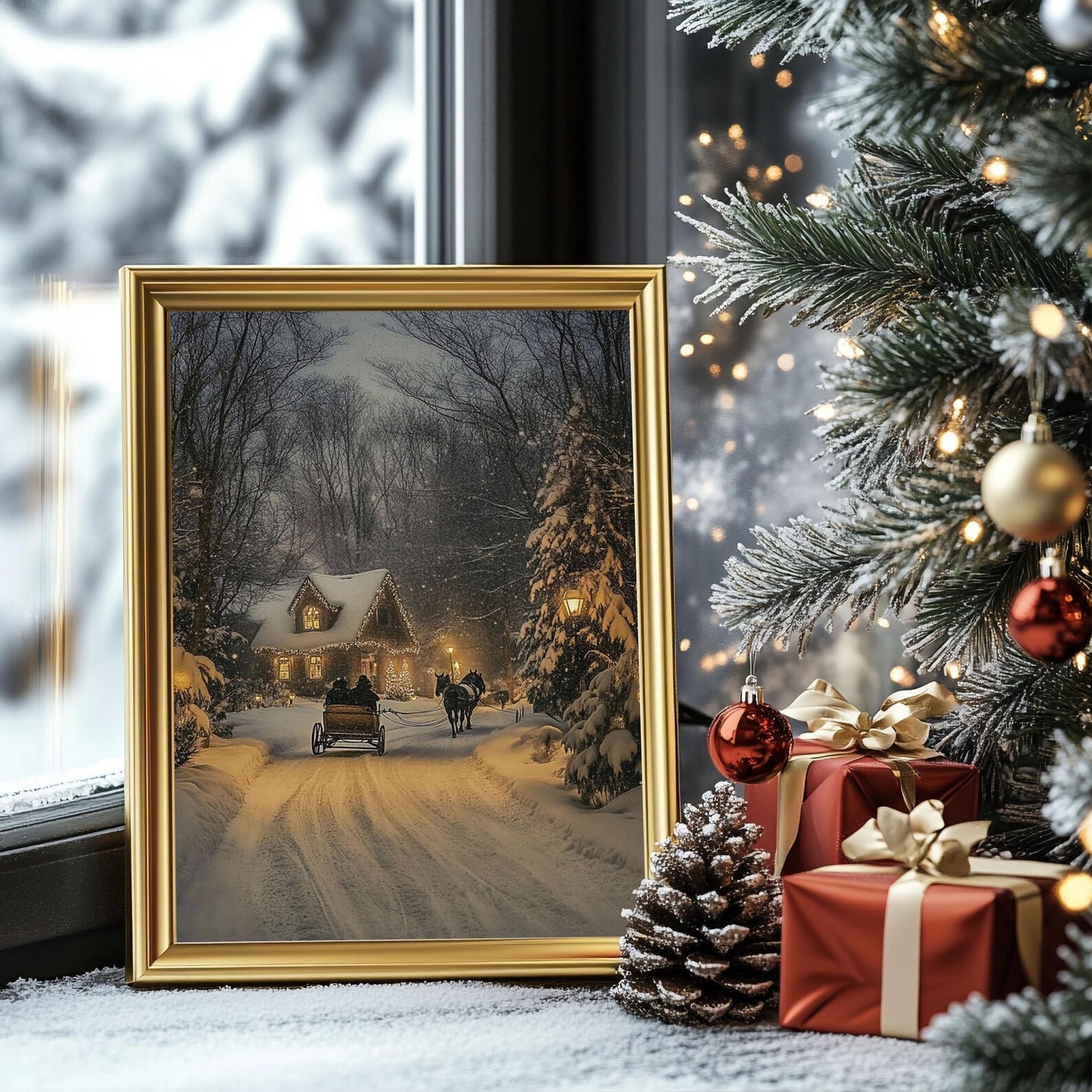 Vintage Snowy Village Print