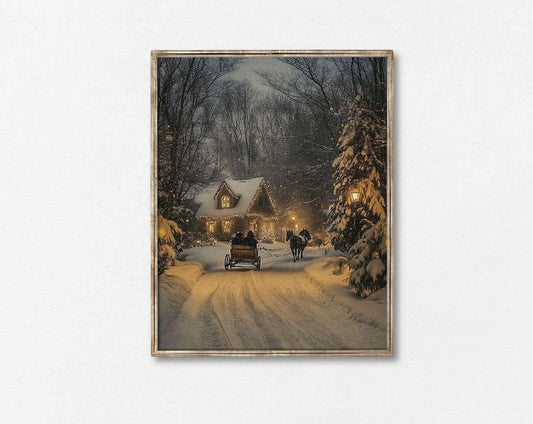 Vintage Snowy Village Print