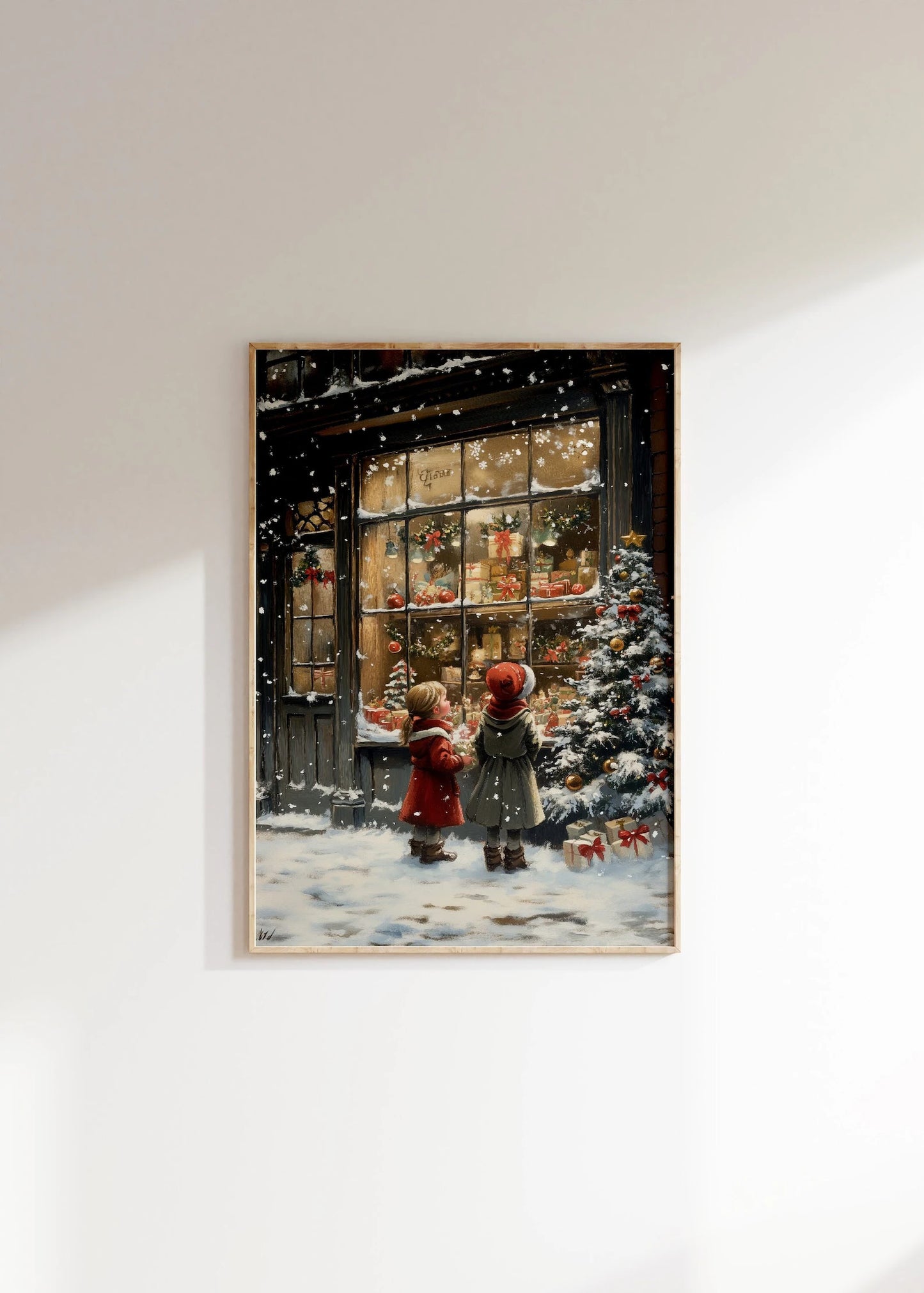 Two Children Look at Christmas Gift Shop Poster