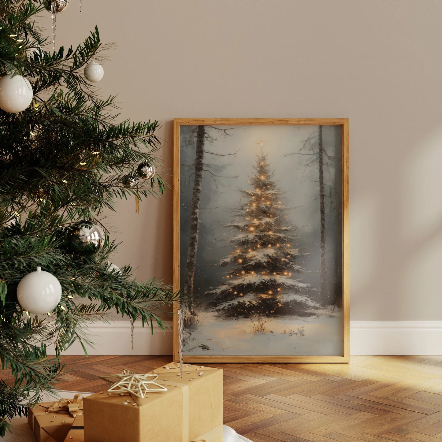 Christmas Tree in a Winter Landscape Print