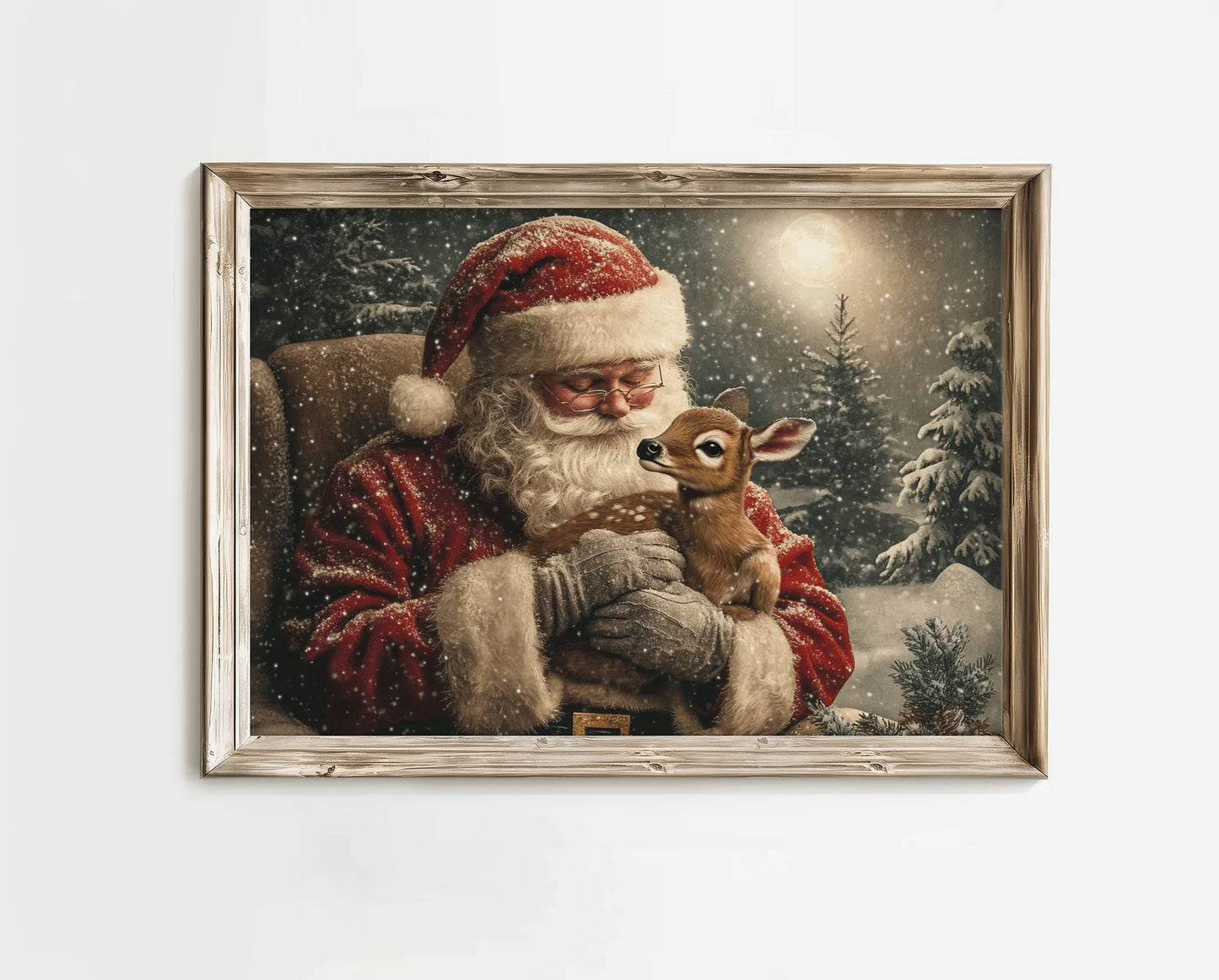 Vintage Santa Claus And Reindeer Print