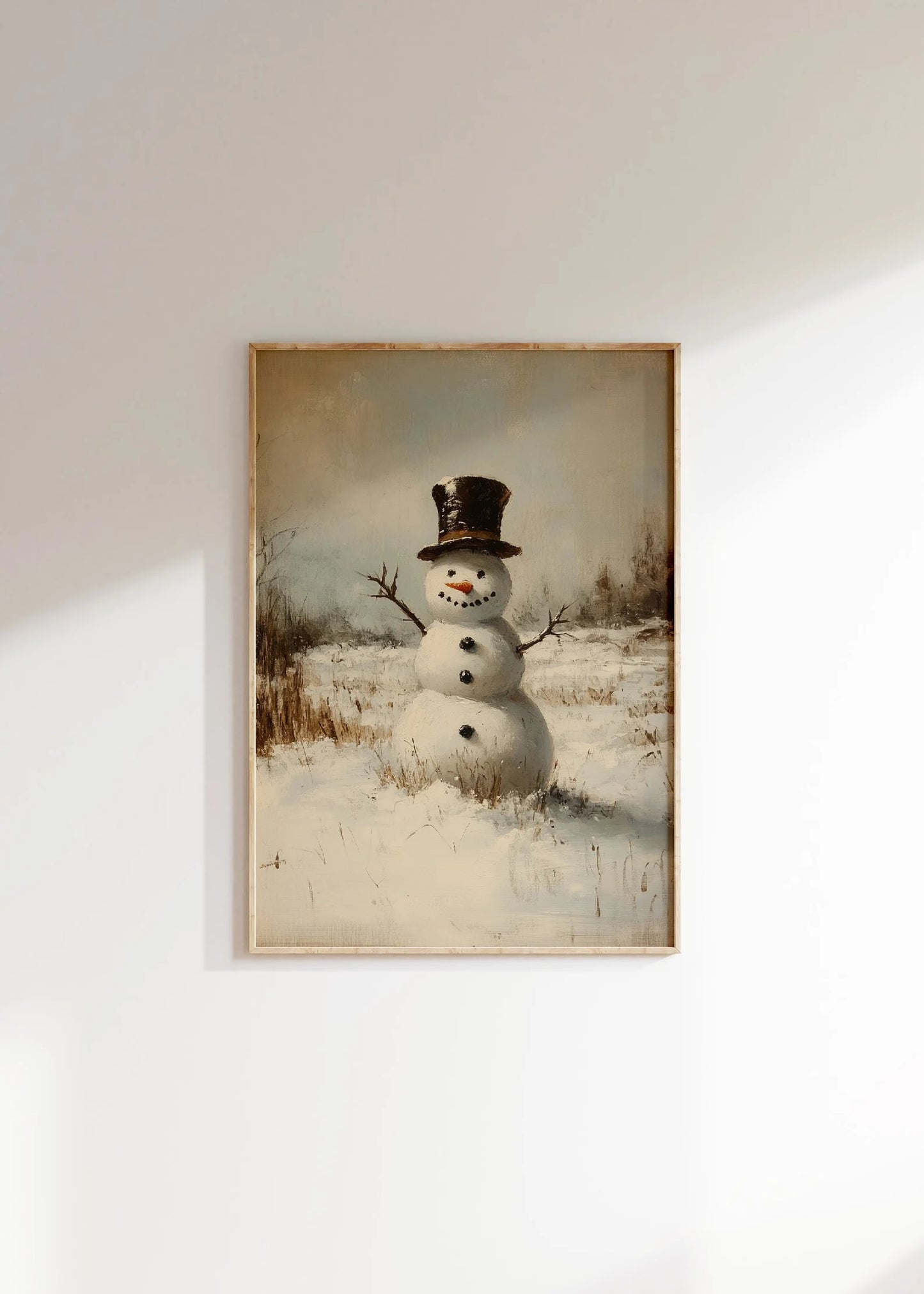 Vintage Snowman in a Snowy Field Painting