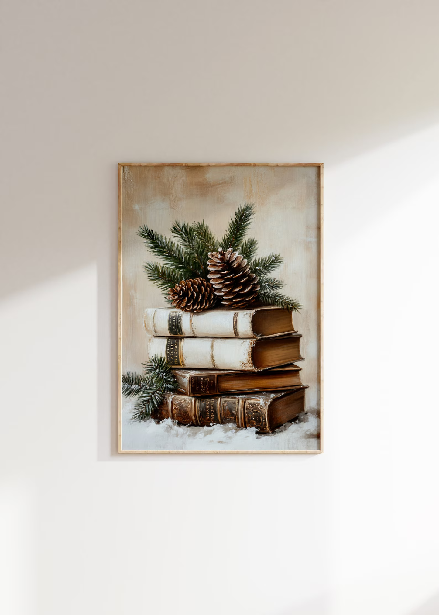 Vintage Old Books And Pine Cone Print