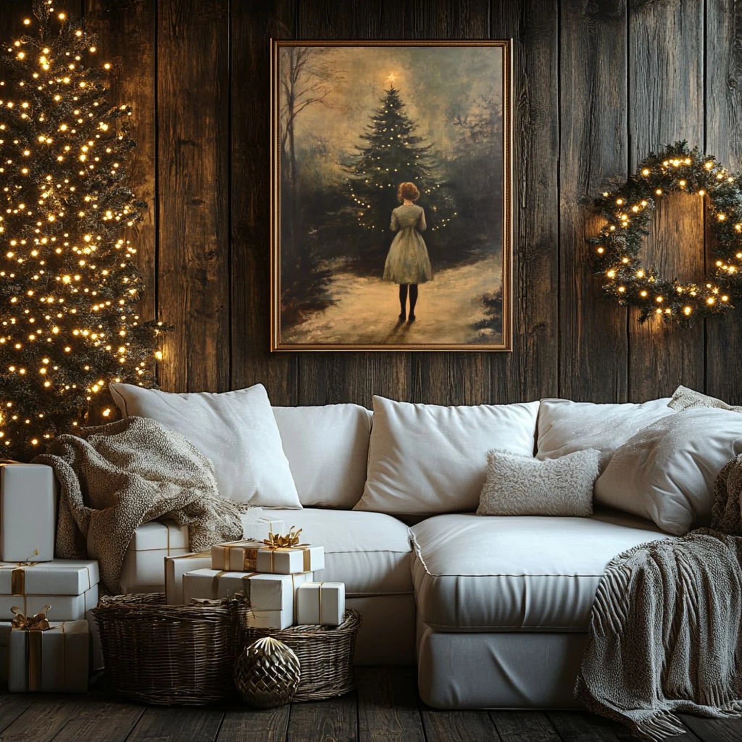 Girl Approaching Christmas Tree Print