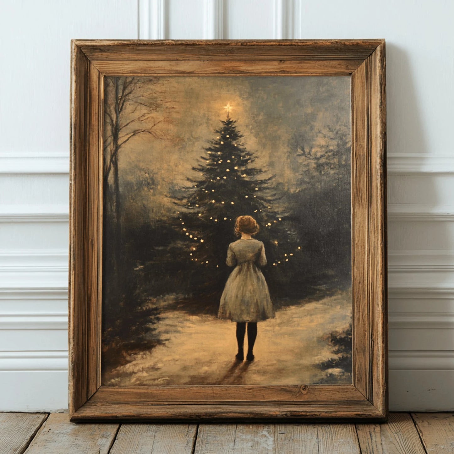 Girl Approaching Christmas Tree Print