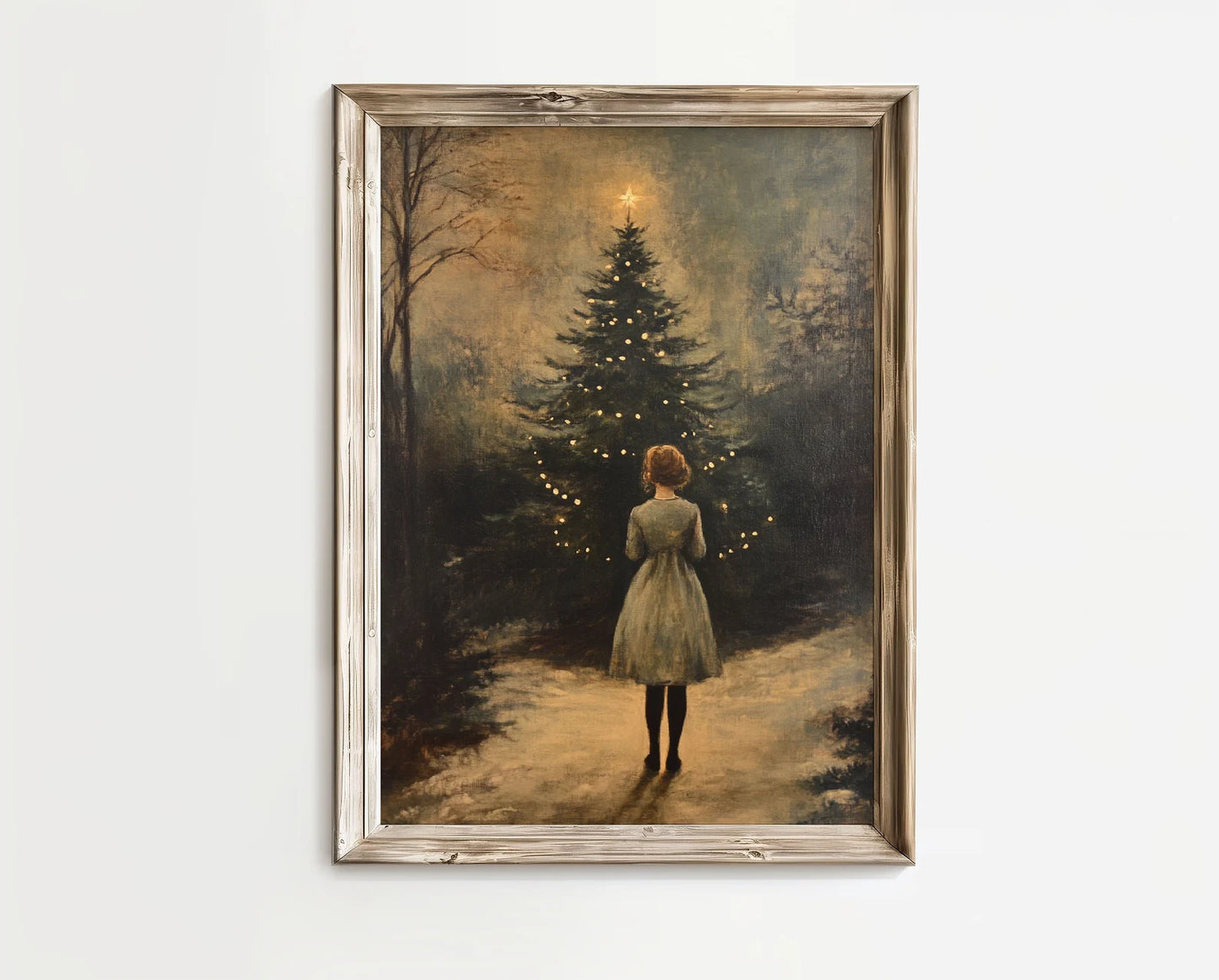 Girl Approaching Christmas Tree Print