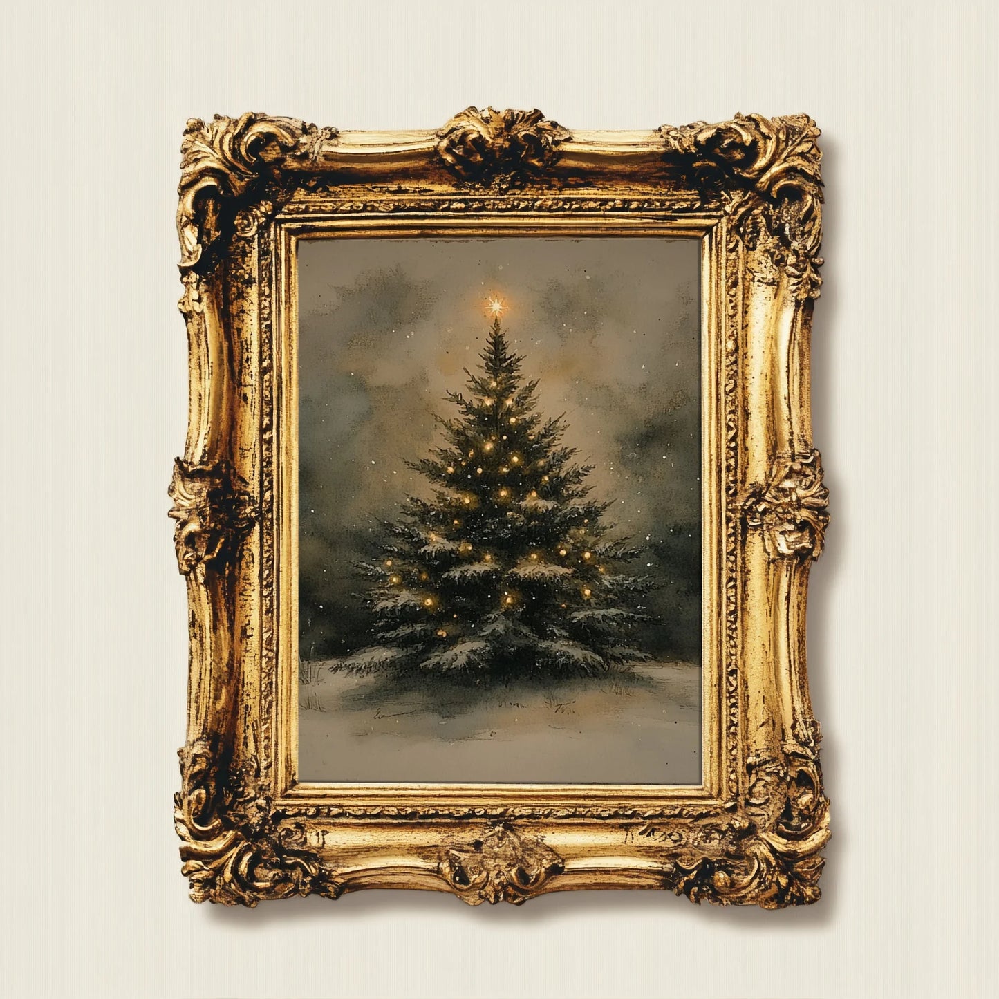 Vintage Moody Christmas Tree Print