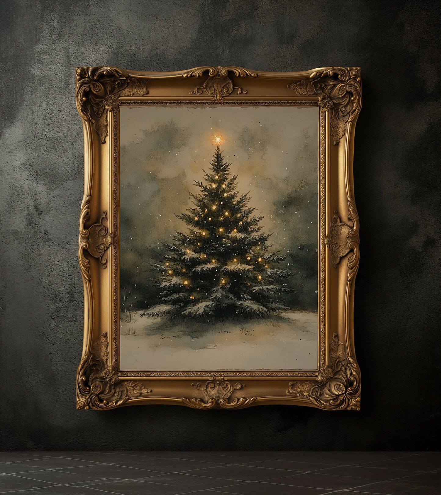 Vintage Moody Christmas Tree Print