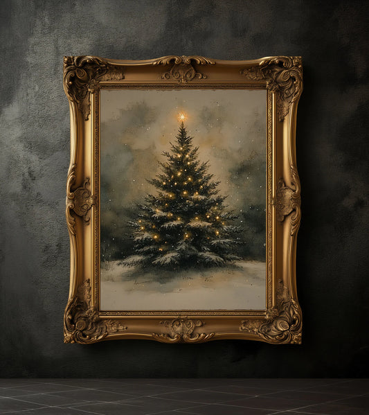 Vintage Moody Christmas Tree Print