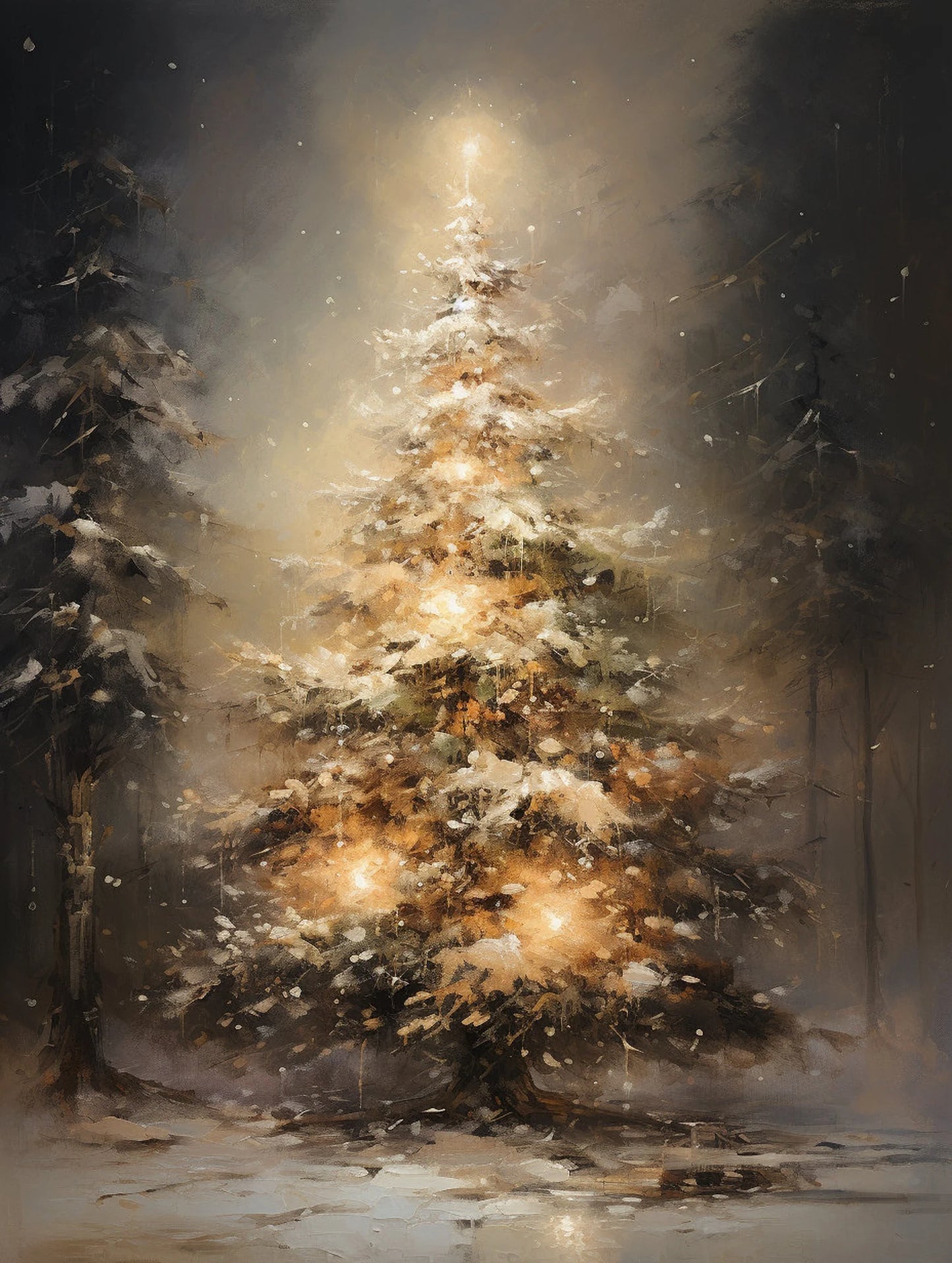 Christmas Tree in The Snowy Forest Print