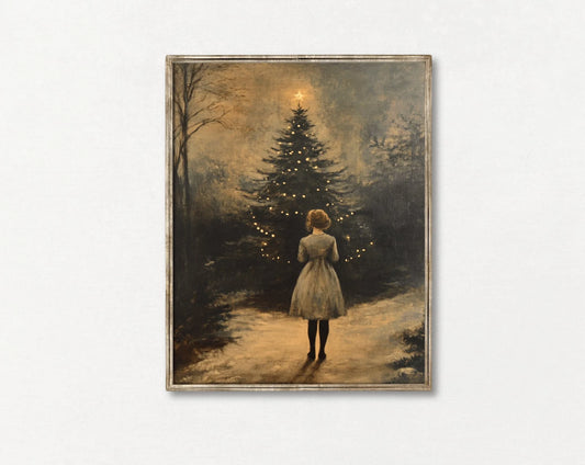 Girl Approaching Christmas Tree Print