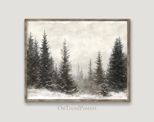 Vintage Snowy Pine Trees Poster