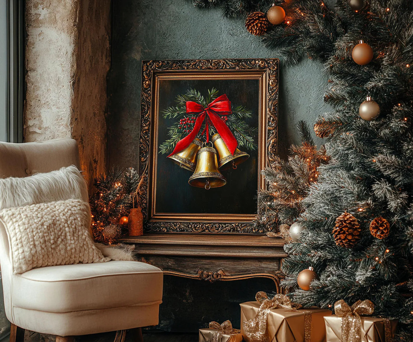 Vintage Christmas Bells Print