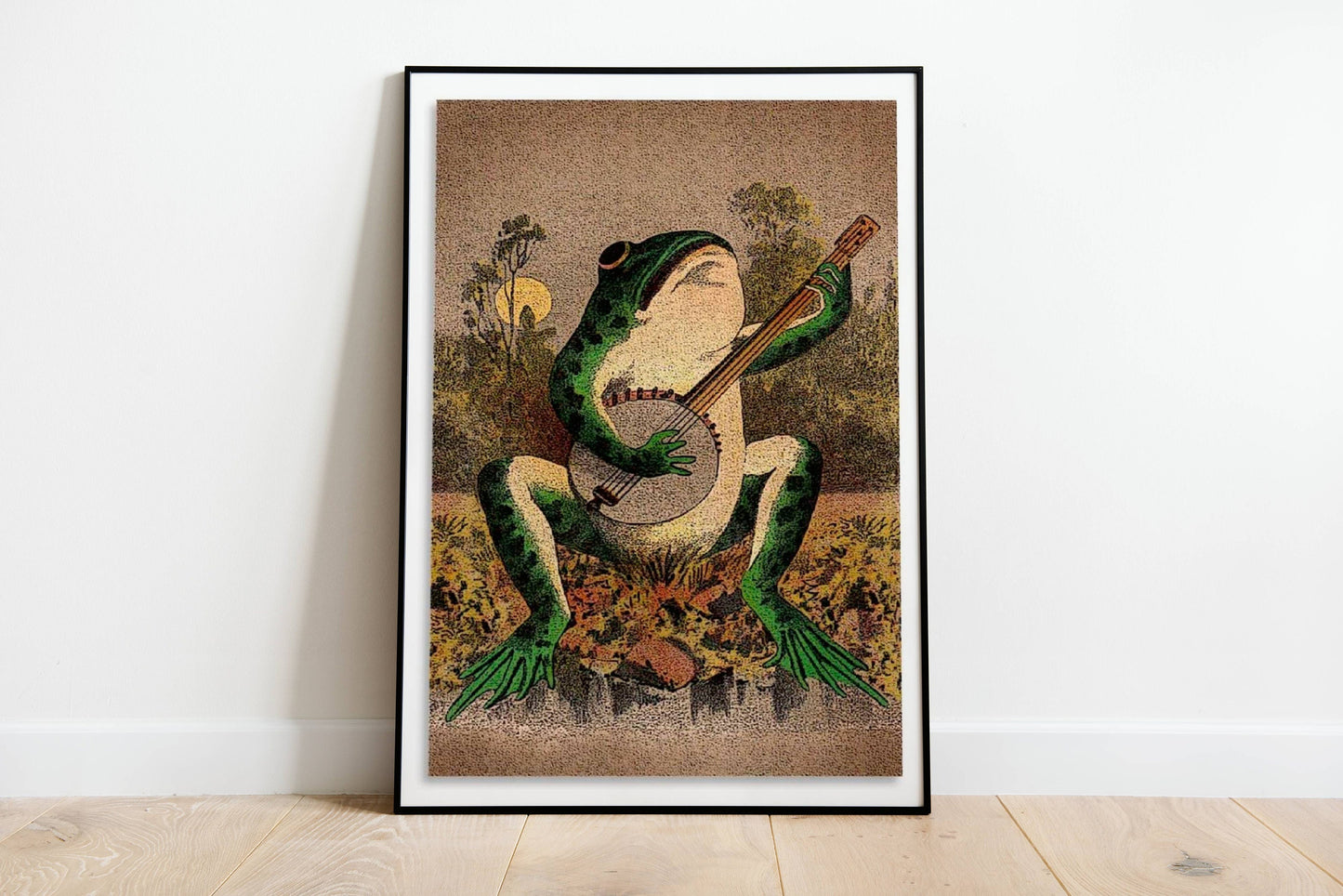 A Frog Playing Banjo in The Moonlight Vintage Poster