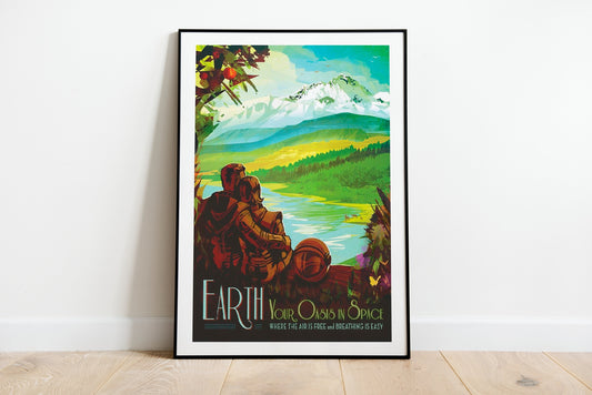 Earth Your Oasis in Space Vintage Poster Print