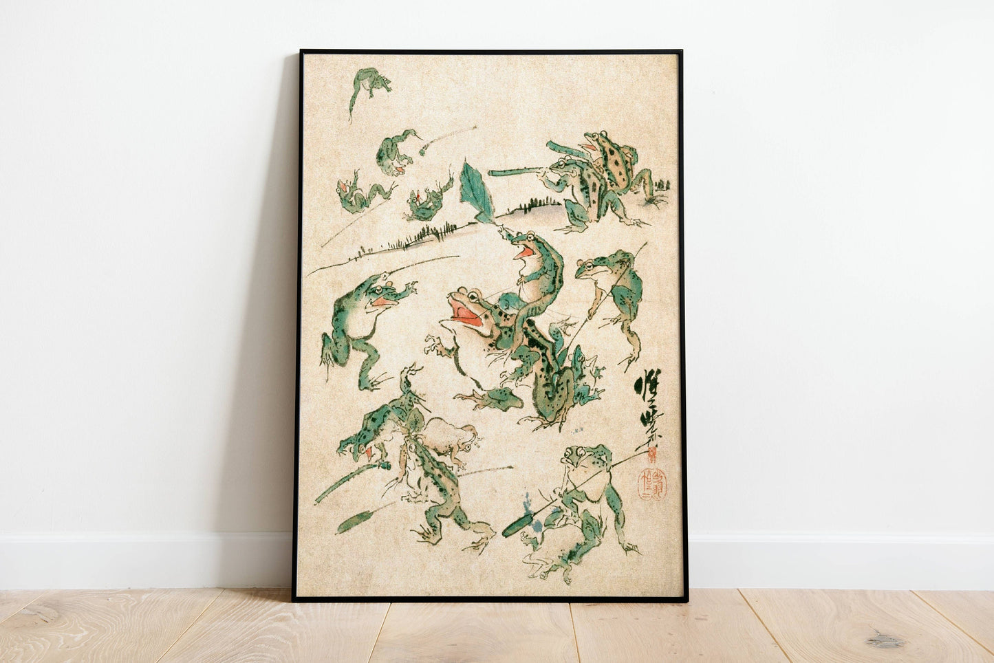 Frog Fight Vintage Japanese Poster