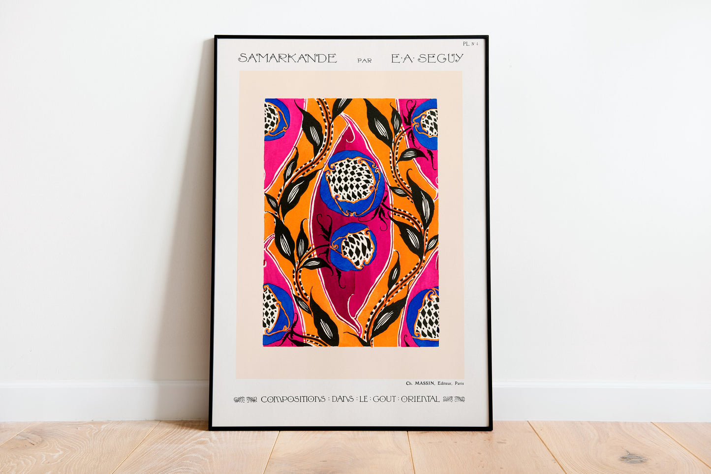 Flower Pochoir Pattern in Art Nouveau Oriental Style Poster