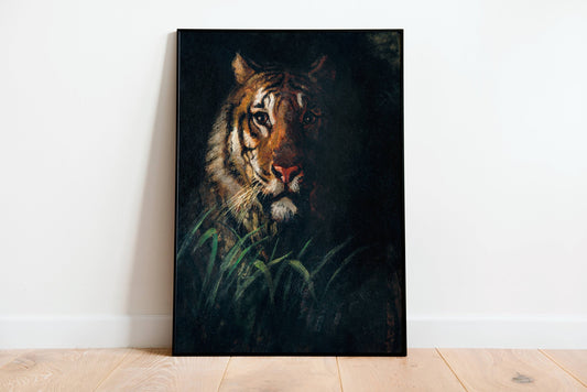 Tiger Vintage Painting Poster, Tiger Head Print