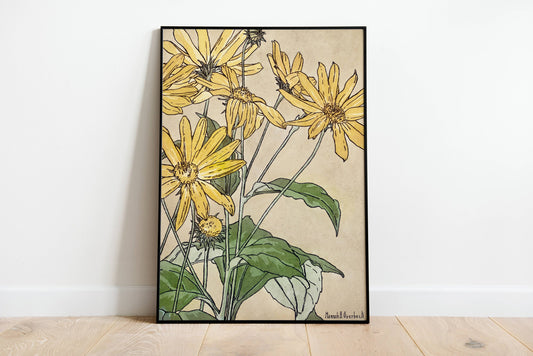 Sunflower Vintage Poster, Floral Home Decor