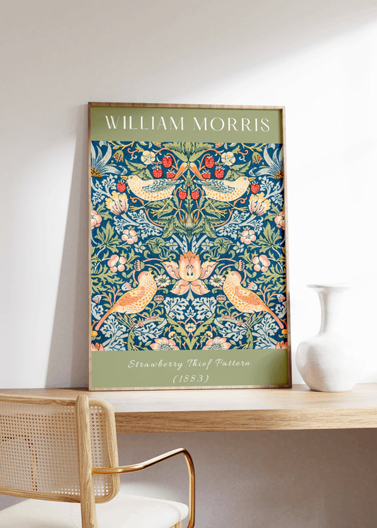 William Morris Famous Pattern "Strawberry Thief" Poster, Art Deco, Vintage Print, Colorful Wall Art, Textile Art, Floral Decor, Botanical