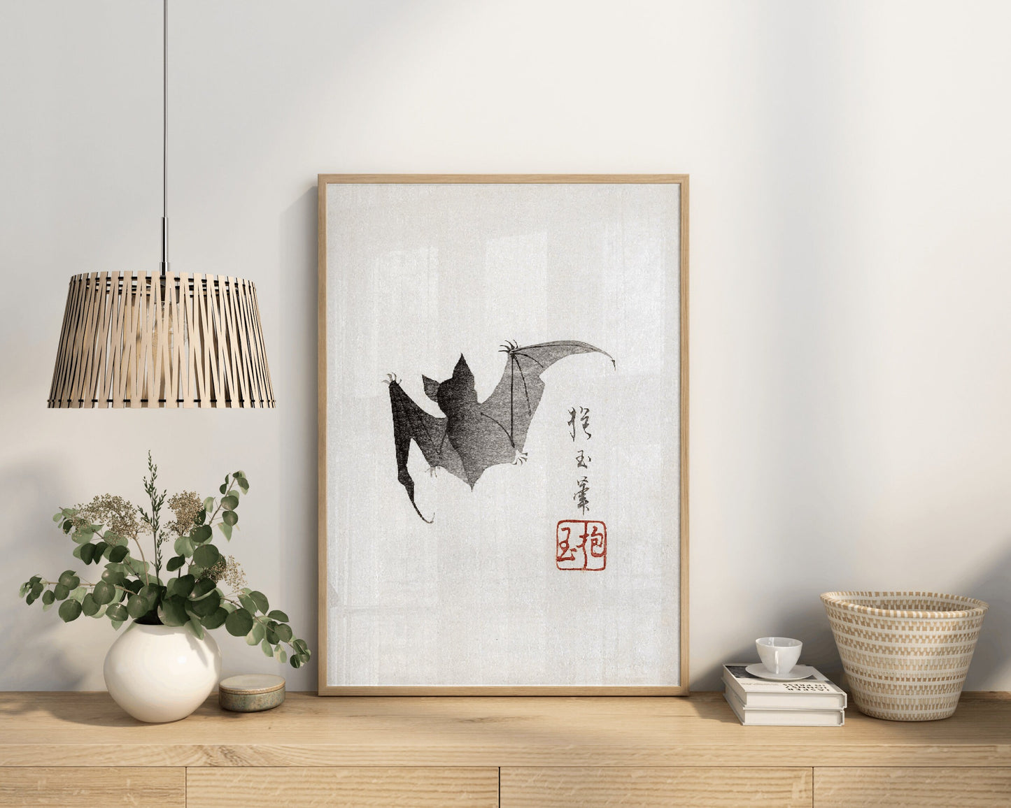 Japanese Bat Vintage Postert, Colorful Wall Art, Large Wall Art Print, Decor, Retro Poster