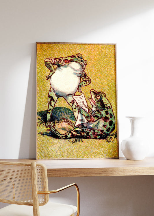 Two Funny Frog Vintage Poster