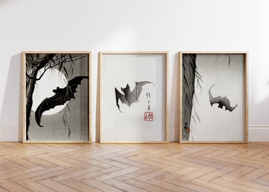 Set of 3 Japanese Bat Vintage Poster