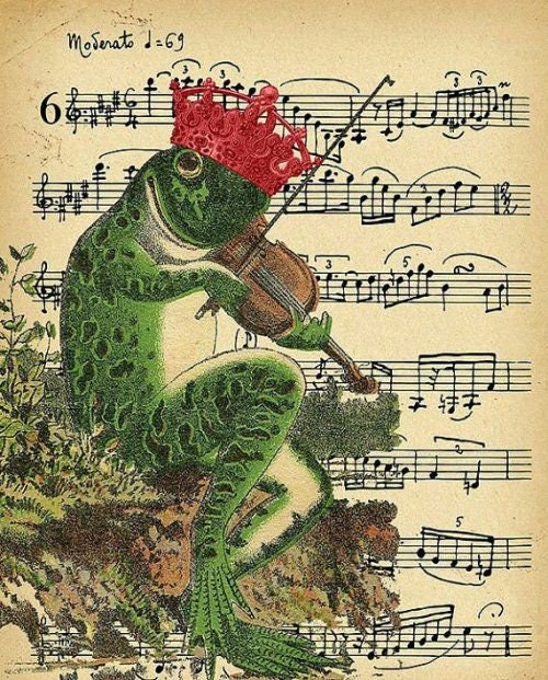 A Frog With the Crown Playing Violin Vintage Poster