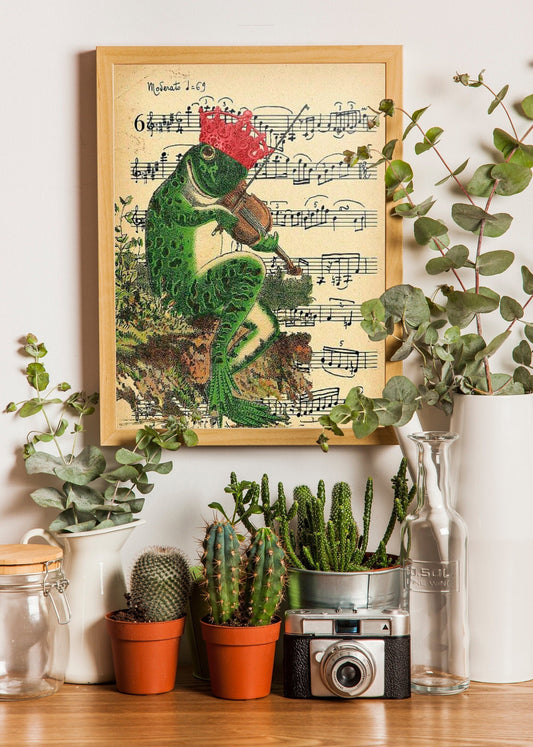 A Frog With the Crown Playing Violin Vintage Poster