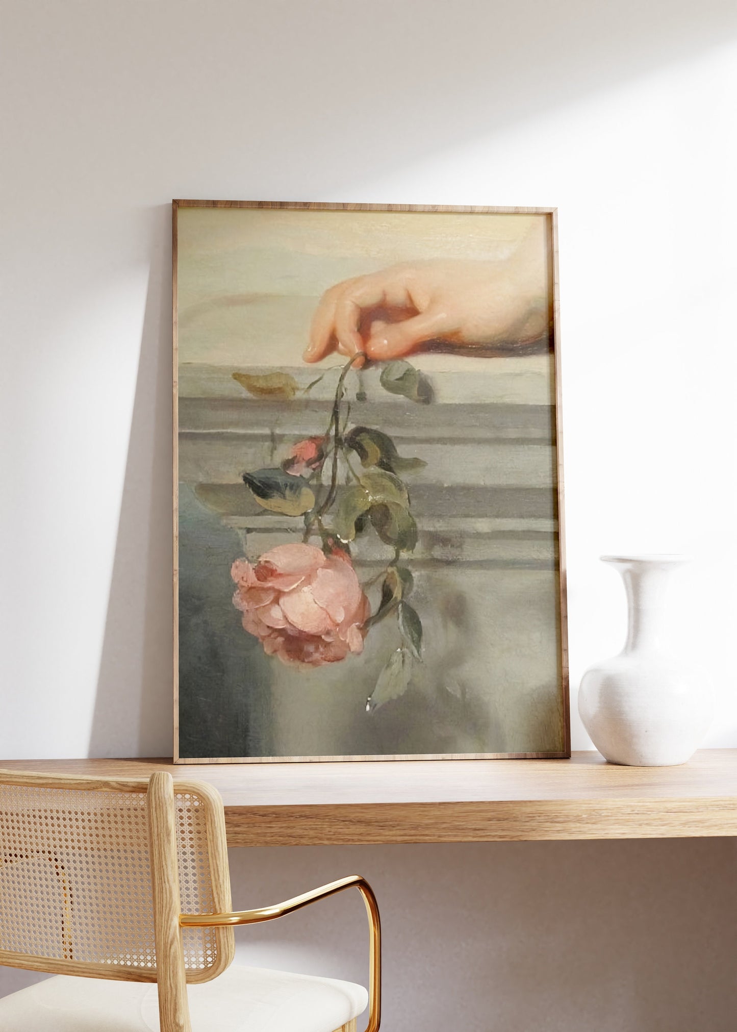 Woman Holding Rose Painting, Renaissance Art, Large Wall Art, Renaissance Painting, Romantic Wall Art, Rose Print, Flower Poster