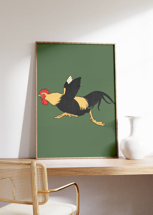 Vintage Cock Print, Chicken Poster