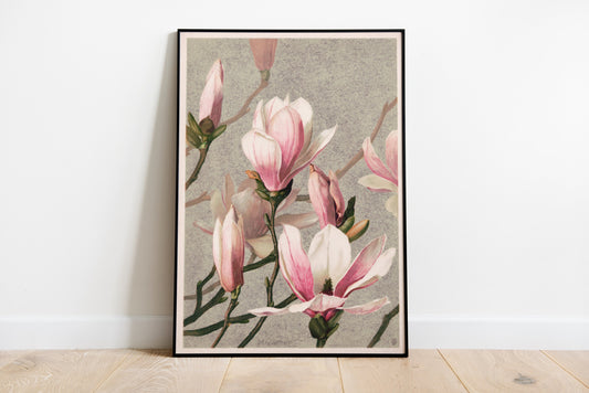 Magnolia Japanese Flower Vintage Poster