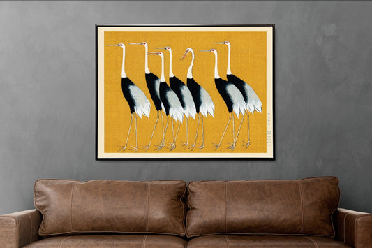 Seven Cranes Vintage Poster, Japanese Birds by Ogata Korin